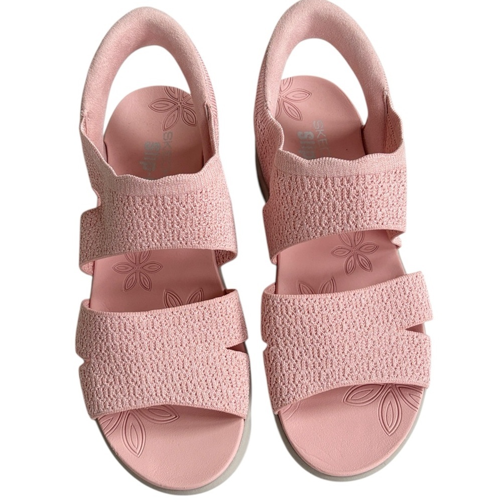 Skechers Pink Textured Wedge Sandals - Picture 3 of 9